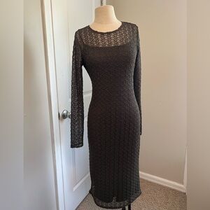 Worth Midi Green Crochet Long sleeve dress.